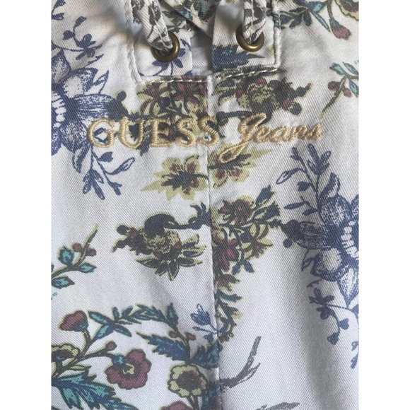 Guess Floral Denim Corset Dress Womens Size 1 White Lace Up Bodycon Mini - Picture 14 of 14